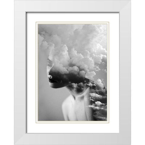 Cloudy Mind White Modern Wood Framed Art Print with Double Matting by Design Fabrikken