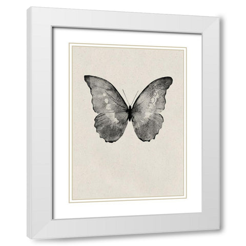 Black Butterfly on Tan White Modern Wood Framed Art Print with Double Matting by Design Fabrikken