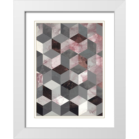 Cubes Rose White Modern Wood Framed Art Print with Double Matting by Design Fabrikken
