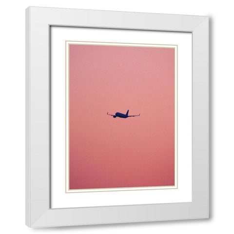 Pink Flight White Modern Wood Framed Art Print with Double Matting by Design Fabrikken