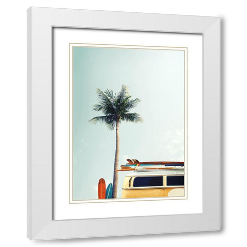 Surf Bus Yellow White Modern Wood Framed Art Print with Double Matting by Design Fabrikken