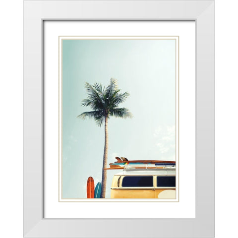 Surf Bus Yellow White Modern Wood Framed Art Print with Double Matting by Design Fabrikken