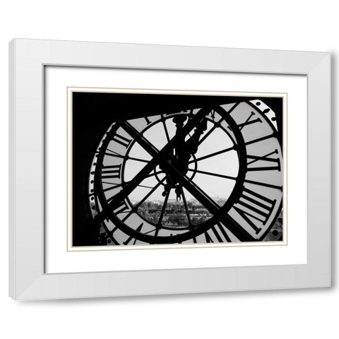 Clock Tower White Modern Wood Framed Art Print with Double Matting by Design Fabrikken