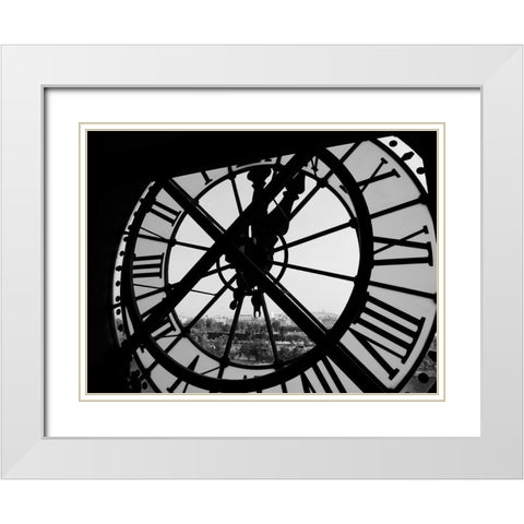 Clock Tower White Modern Wood Framed Art Print with Double Matting by Design Fabrikken