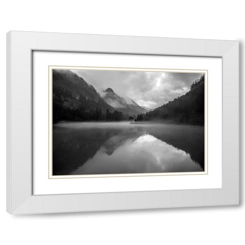 Mountain Lake White Modern Wood Framed Art Print with Double Matting by Design Fabrikken
