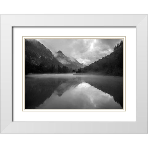 Mountain Lake White Modern Wood Framed Art Print with Double Matting by Design Fabrikken