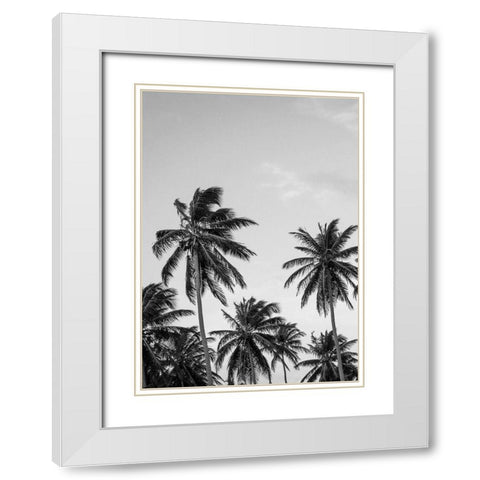 Palms in Grey White Modern Wood Framed Art Print with Double Matting by Design Fabrikken