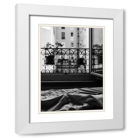 Balcony White Modern Wood Framed Art Print with Double Matting by Design Fabrikken