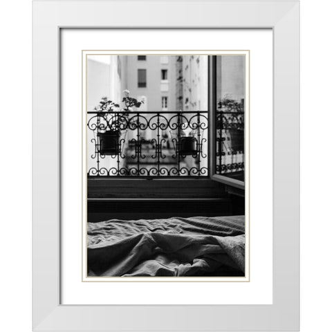 Balcony White Modern Wood Framed Art Print with Double Matting by Design Fabrikken