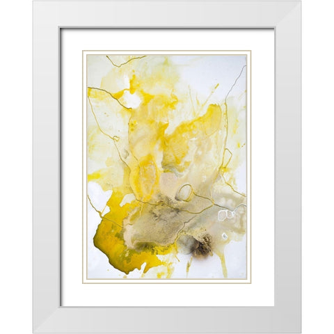 Yellow Line White Modern Wood Framed Art Print with Double Matting by Design Fabrikken