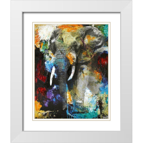 Elephant White Modern Wood Framed Art Print with Double Matting by Design Fabrikken