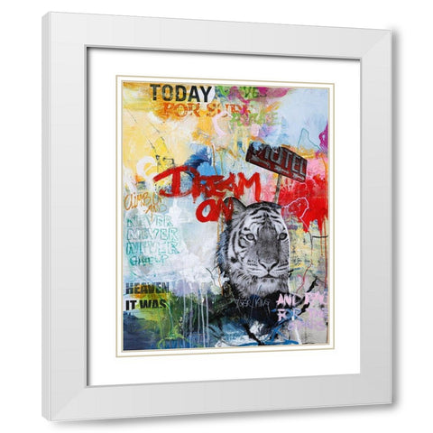 Tiger King White Modern Wood Framed Art Print with Double Matting by Design Fabrikken