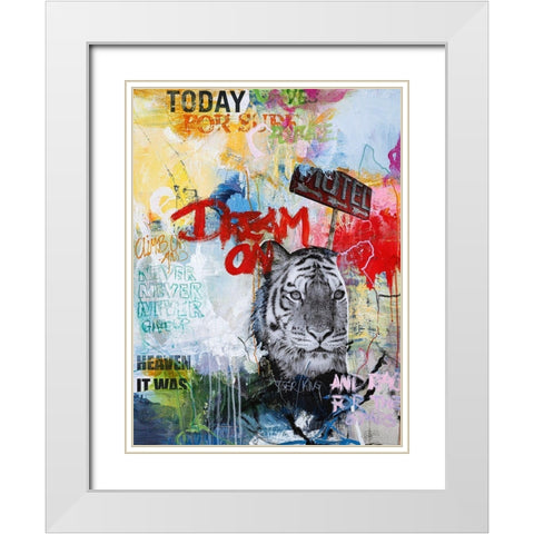 Tiger King White Modern Wood Framed Art Print with Double Matting by Design Fabrikken