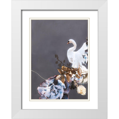Swan Gold 2 White Modern Wood Framed Art Print with Double Matting by Design Fabrikken