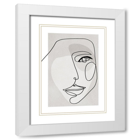 Face Line 3 White Modern Wood Framed Art Print with Double Matting by Design Fabrikken