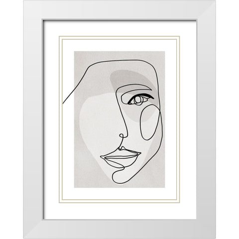 Face Line 3 White Modern Wood Framed Art Print with Double Matting by Design Fabrikken