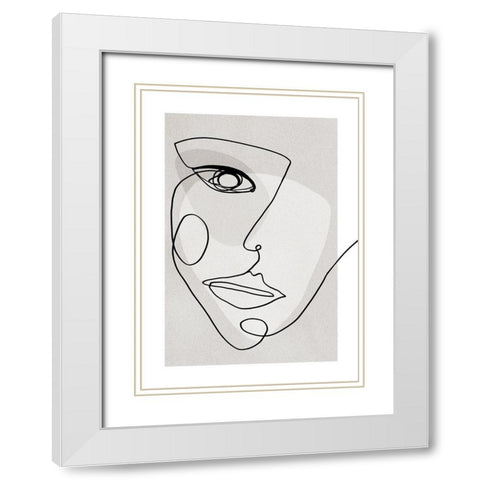 Face Line 4 White Modern Wood Framed Art Print with Double Matting by Design Fabrikken