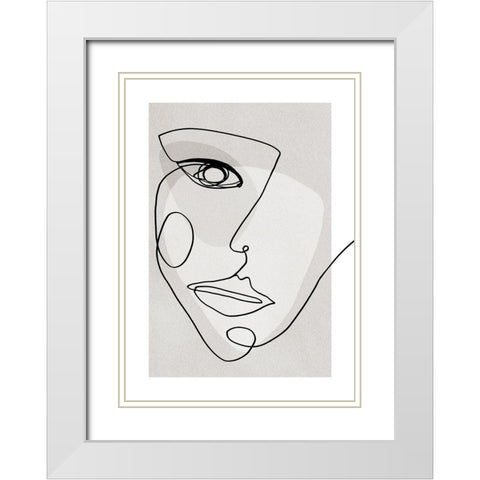 Face Line 4 White Modern Wood Framed Art Print with Double Matting by Design Fabrikken