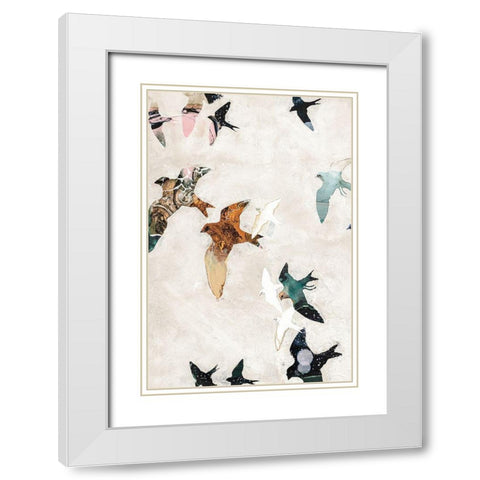 Abstract Birds 1 White Modern Wood Framed Art Print with Double Matting by Design Fabrikken
