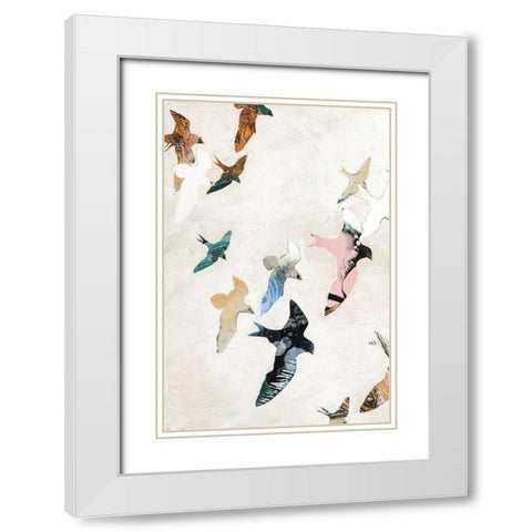Abstract Birds 2 White Modern Wood Framed Art Print with Double Matting by Design Fabrikken