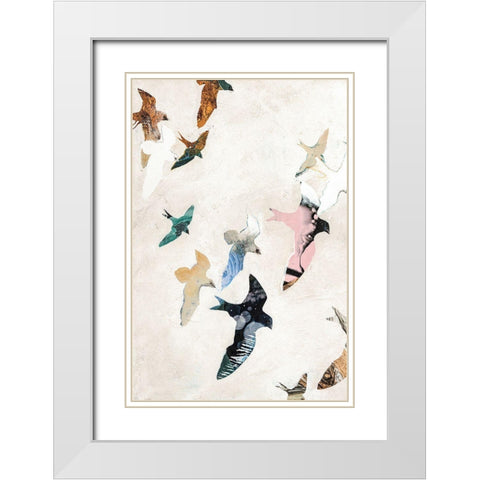 Abstract Birds 2 White Modern Wood Framed Art Print with Double Matting by Design Fabrikken