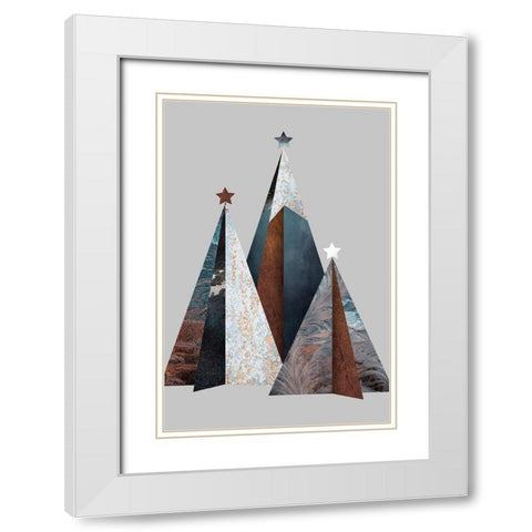 Three Christmas Trees White Modern Wood Framed Art Print with Double Matting by Design Fabrikken