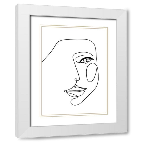 Face Line 1 White Modern Wood Framed Art Print with Double Matting by Design Fabrikken
