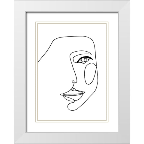 Face Line 1 White Modern Wood Framed Art Print with Double Matting by Design Fabrikken