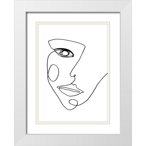 Face Line 2 White Modern Wood Framed Art Print with Double Matting by Design Fabrikken