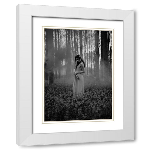 Girl in the Woods White Modern Wood Framed Art Print with Double Matting by Design Fabrikken