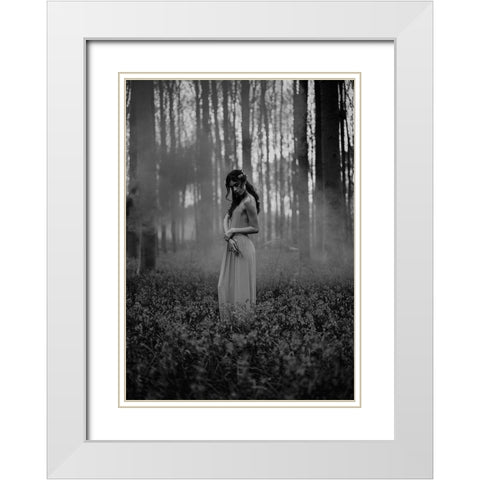 Girl in the Woods White Modern Wood Framed Art Print with Double Matting by Design Fabrikken