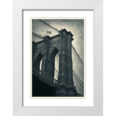 Brooklyn Bridge White Modern Wood Framed Art Print with Double Matting by Nicosia, Larry