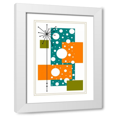 Lacuna - Aqua and Orange White Modern Wood Framed Art Print with Double Matting by Newton, Tonya