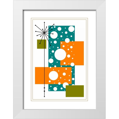 Lacuna - Aqua and Orange White Modern Wood Framed Art Print with Double Matting by Newton, Tonya