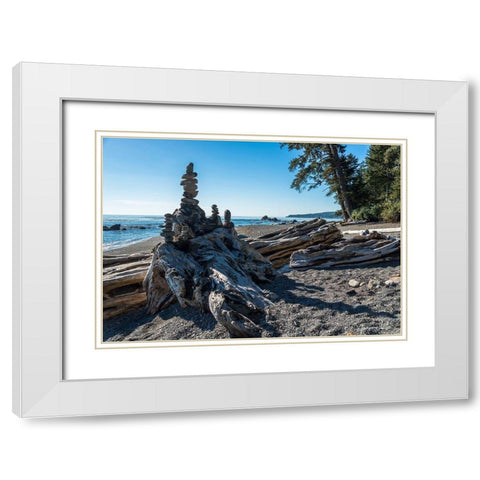Sombrio Inukshuk White Modern Wood Framed Art Print with Double Matting by Oldford, Tim