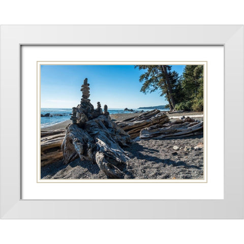 Sombrio Inukshuk White Modern Wood Framed Art Print with Double Matting by Oldford, Tim