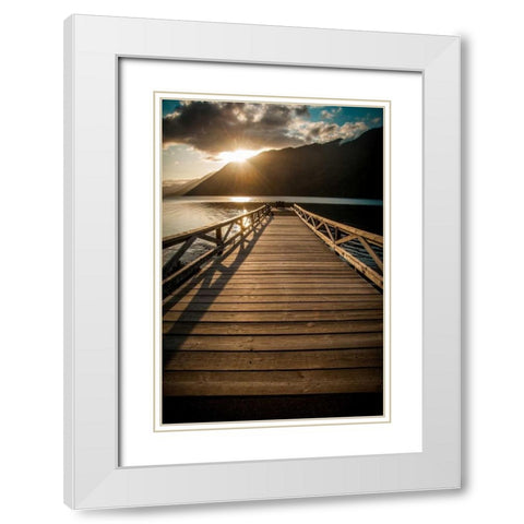 Crescent Lake Sunset White Modern Wood Framed Art Print with Double Matting by Oldford, Tim