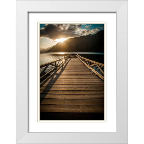 Crescent Lake Sunset White Modern Wood Framed Art Print with Double Matting by Oldford, Tim