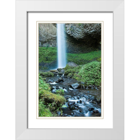 Oregon Waterfall White Modern Wood Framed Art Print with Double Matting by Oldford, Tim