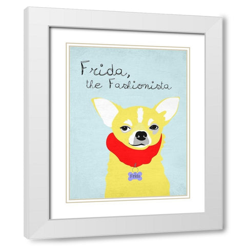 Frida the Fashionista Chihuahua White Modern Wood Framed Art Print with Double Matting by Oliphant, Ginger