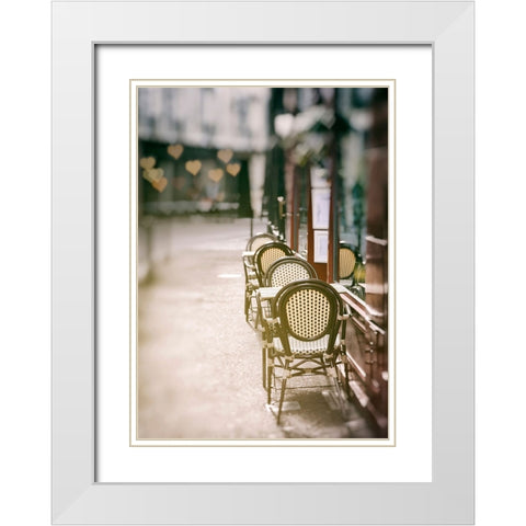 Cafe Chairs on Quiet Village Street White Modern Wood Framed Art Print with Double Matting by Okula, Carina
