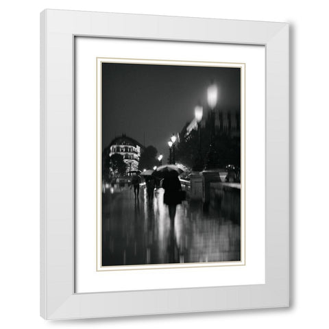 Paris in The Rain White Modern Wood Framed Art Print with Double Matting by Okula, Carina
