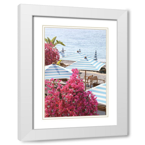 Pink White and Blue on The Riviera White Modern Wood Framed Art Print with Double Matting by Okula, Carina