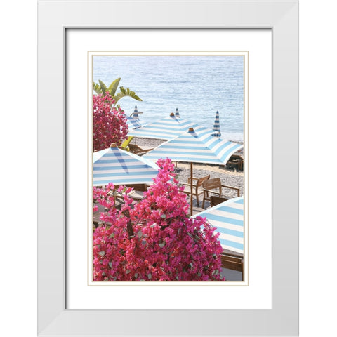 Pink White and Blue on The Riviera White Modern Wood Framed Art Print with Double Matting by Okula, Carina