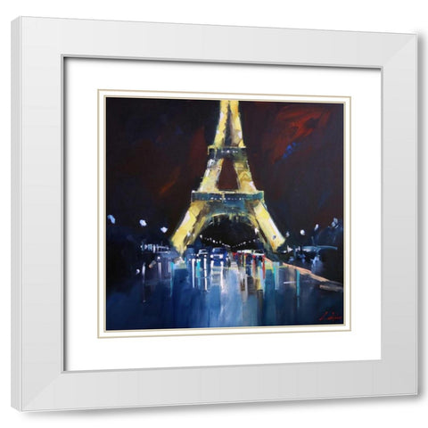 Eiffel Rain White Modern Wood Framed Art Print with Double Matting by Penny, Craig Trewin