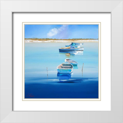 River Moorings White Modern Wood Framed Art Print with Double Matting by Penny, Craig Trewin