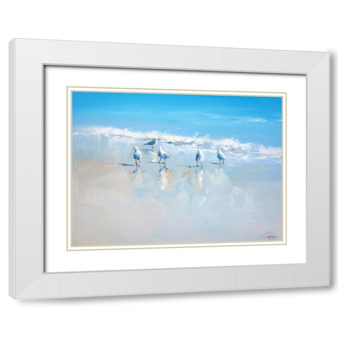 Sorrento Gulls White Modern Wood Framed Art Print with Double Matting by Penny, Craig Trewin