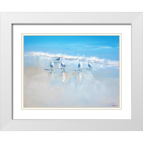 Sorrento Gulls White Modern Wood Framed Art Print with Double Matting by Penny, Craig Trewin