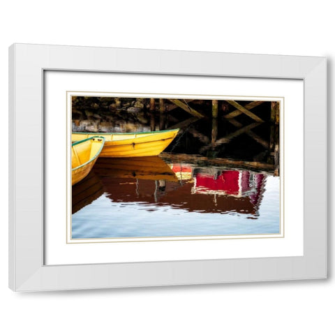Dories and Reflection White Modern Wood Framed Art Print with Double Matting by Pollard, David W.