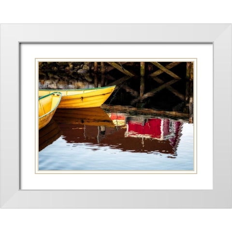 Dories and Reflection White Modern Wood Framed Art Print with Double Matting by Pollard, David W.